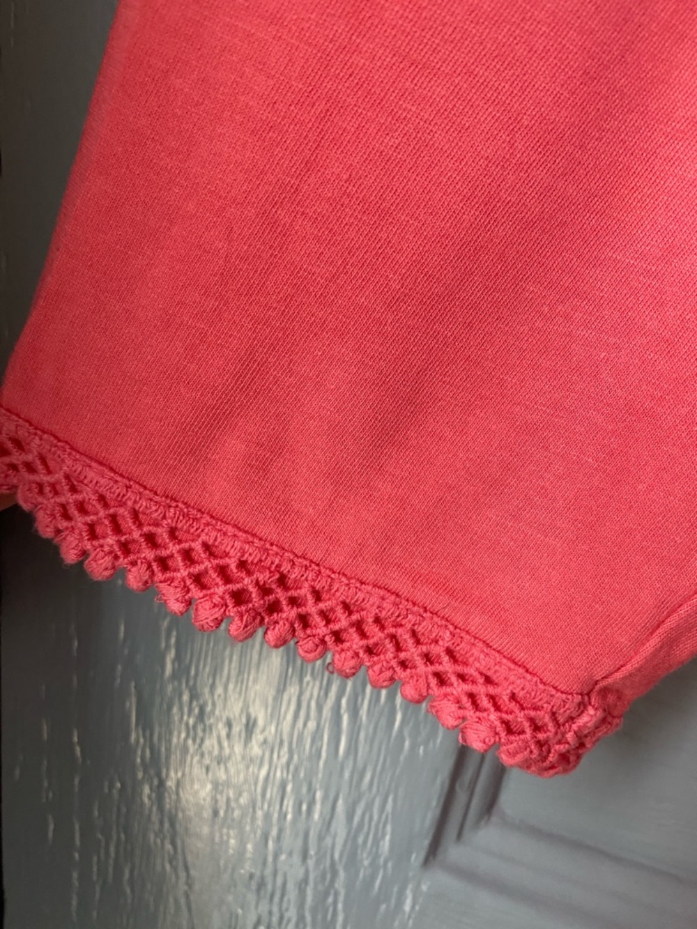 Soft Surroundings Coral Pink Crochet-Trim 3/4 Sleeved Shirt - Picture 4 of 5